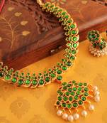 Beautiful Gold Tone Green Temple Necklace Set