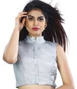 Silver Crush Fabric Stand Collar Front Open Blouse