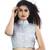 Silver Crush Fabric Stand Collar Front Open Blouse