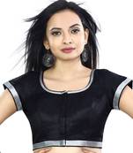 Black Cotton Tissue With Silver Lace U Neck Blouse