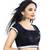 Black Cotton Tissue With Silver Lace U Neck Blouse