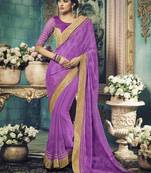 Purple printed georgette saree with blouse