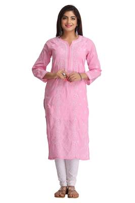 Ada Pink Hand Embroidered Chikankari Cotton Kurti  1
