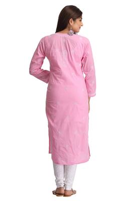 Ada Pink Hand Embroidered Chikankari Cotton Kurti  2