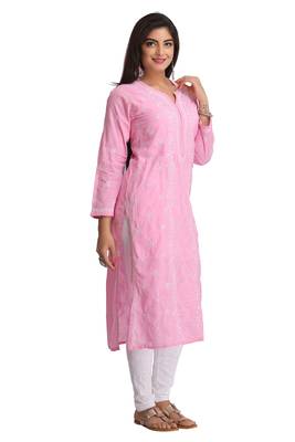 Ada Pink Hand Embroidered Chikankari Cotton Kurti  3