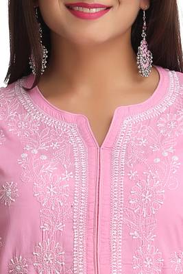 Ada Pink Hand Embroidered Chikankari Cotton Kurti  4