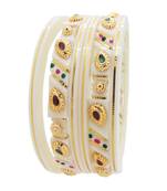 9blings 6pc Ivory White Enamel Gold Filigree Plastic Bangles