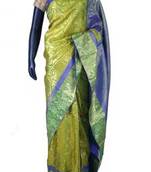 Parrot green pure silk zari weaved saree in green & blue border-SR5616