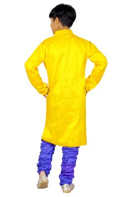 Yellow Embroidered Dupion Silk Kids Boys Indo Western Sherwani Set 2