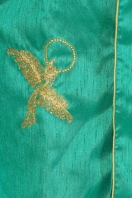 Green Embroidered Dupion Silk Kids Boys Indo Western Sherwani Set 3