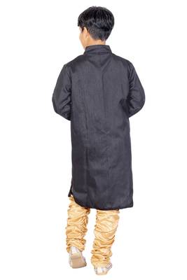 Black Embroidered Dupion Silk Kids Boys Indo Western Sherwani Set 2
