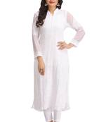 Ada White Hand Embroidered Chikankari Georgette Kurti 