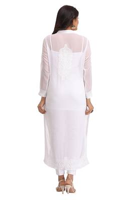 Ada White Hand Embroidered Chikankari Georgette Kurti  2
