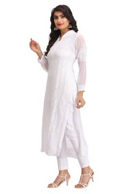 Ada White Hand Embroidered Chikankari Georgette Kurti  3