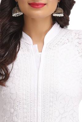 Ada White Hand Embroidered Chikankari Georgette Kurti  4