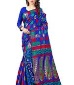 Navy blue printed art silk saree with blouse