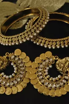 Ram Leela Kundan Earrings with Pearl Bangles
