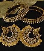 Ram Leela Kundan Earrings with Pearl Bangles