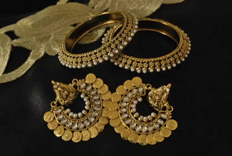 Ram Leela Kundan Earrings with Pearl Bangles