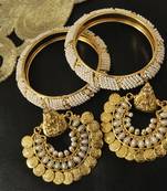 Ram Leela Pearl Earrings with Gold Plated Bangles set Beaded with Moti