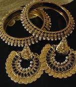 Ram Leela Black Colour Earrings with Gold Plated Pearl Bangles