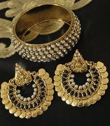 Ram Leela Blue Colour Earrings With Gold Plated Stones Kada Online Ram Leela Black Colour Earrings With Gold Plated Stones Kada Online
