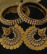 Ram Leela Kundan Earrings with Gold Plated Pearl Bangles