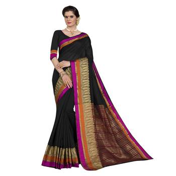 Black woven chanderi silk saree with blouse 1