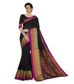 Black woven chanderi silk saree with blouse