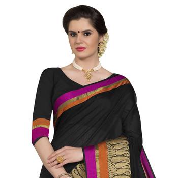 Black woven chanderi silk saree with blouse 2