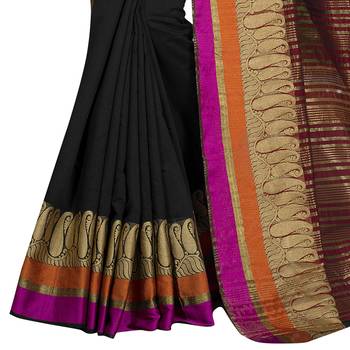 Black woven chanderi silk saree with blouse 3