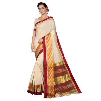 Off white woven chanderi silk saree with blouse 1