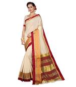 Off white woven chanderi silk saree with blouse