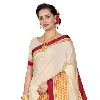 Off white woven chanderi silk saree with blouse 2