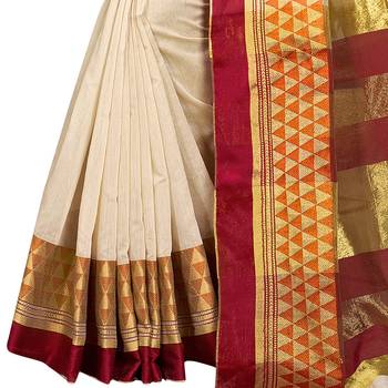 Off white woven chanderi silk saree with blouse 3