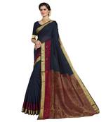 Navy blue woven chanderi silk saree with blouse