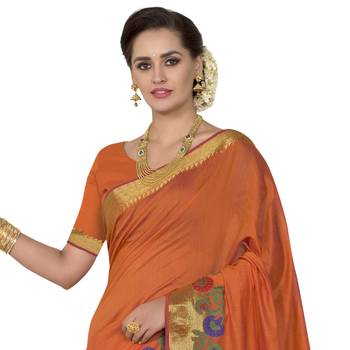 Orange woven chanderi silk saree with blouse 2