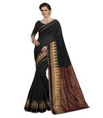 Black woven chanderi silk saree with blouse