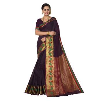 Purple woven chanderi silk saree with blouse 1