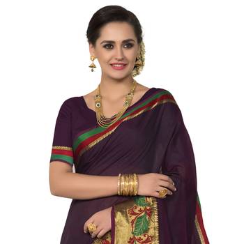 Purple woven chanderi silk saree with blouse 2