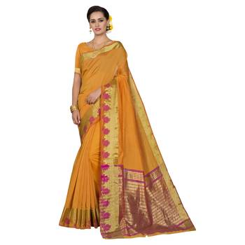 Yellow woven chanderi silk saree with blouse 1