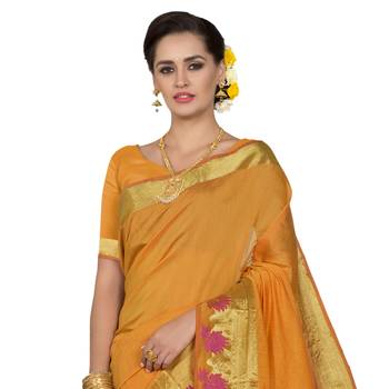 Yellow woven chanderi silk saree with blouse 2