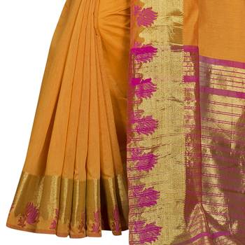 Yellow woven chanderi silk saree with blouse 3