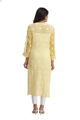 Ada Yellow Hand Embroidered Chikankari Georgette Kurti 3