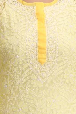 Ada Yellow Hand Embroidered Chikankari Georgette Kurti 5