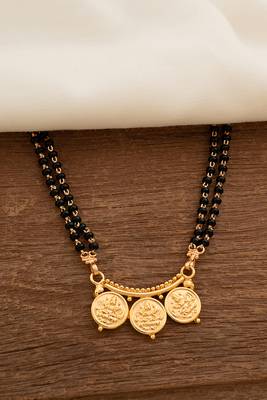 Black beads LONG mangalsutra with triple Laxmi coin vati one gram gold 1