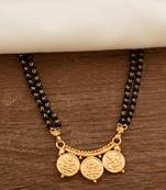 Black beads LONG mangalsutra with triple Laxmi coin vati one gram gold