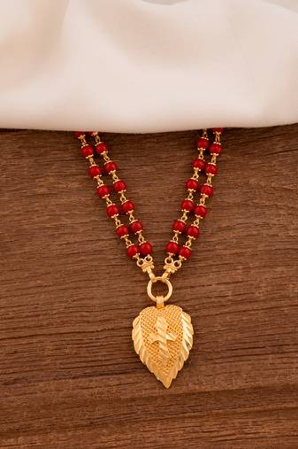 Red beads LONG two strand necklace with cross pendant one gram gold