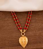 Red beads LONG two strand necklace with cross pendant one gram gold