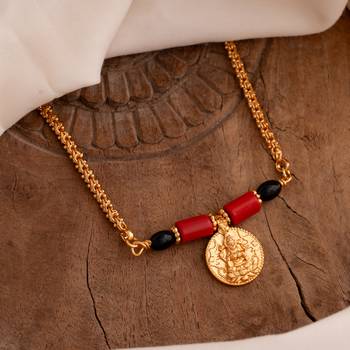 Golden chain mangalsutra with big Laxmi vati Medium length one gram gold 1